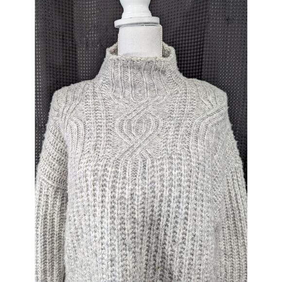 AERIE! FINE WOOL BLEND, GRAY MARL HEAVYWEIGHT CROPPED MOCK NECK SWEATER! SZ M - Picture 3 of 9